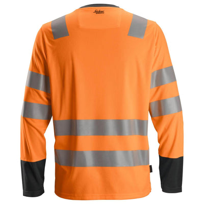 Snickers 2433 Hi Vis Long Sleeve T Shirt Class 2 Hi Vis Orange Black back #colour_hi-vis-orange-black