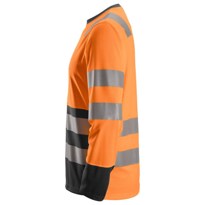 Snickers 2433 Hi Vis Long Sleeve T Shirt Class 2 Hi Vis Orange Black left #colour_hi-vis-orange-black