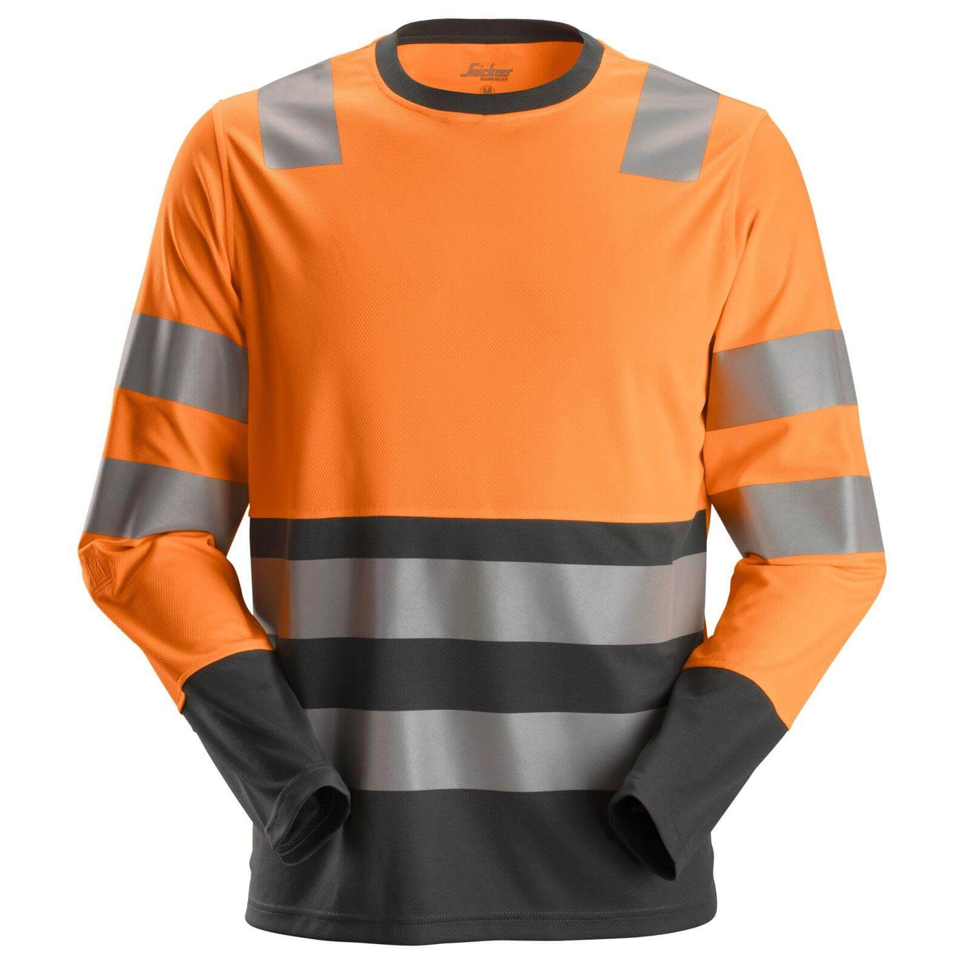 Snickers 2433 Hi Vis Long Sleeve T Shirt Class 2 Hi Vis Orange Steel Grey Main #colour_hi-vis-orange-steel-grey