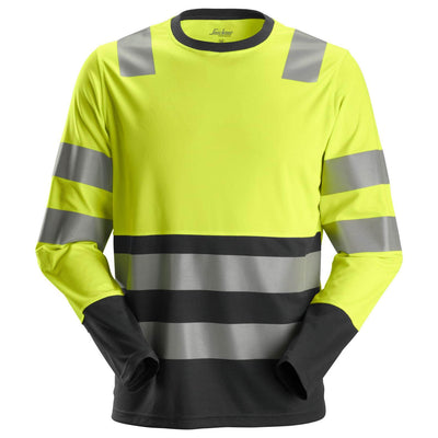 Snickers 2433 Hi Vis Long Sleeve T Shirt Class 2 Hi Vis Yellow Black Main #colour_hi-vis-yellow-black