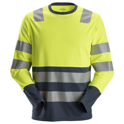 Snickers 2433 Hi Vis Long Sleeve T Shirt Class 2 Hi Vis Yellow Navy Blue Main #colour_hi-vis-yellow-navy-blue