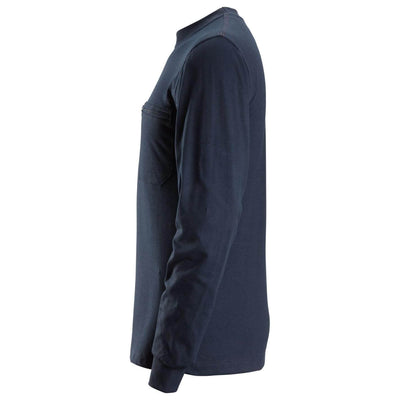 Snickers 2460 ProtecWork Flame Retardant Long Sleeve T Shirt Navy left #colour_navy