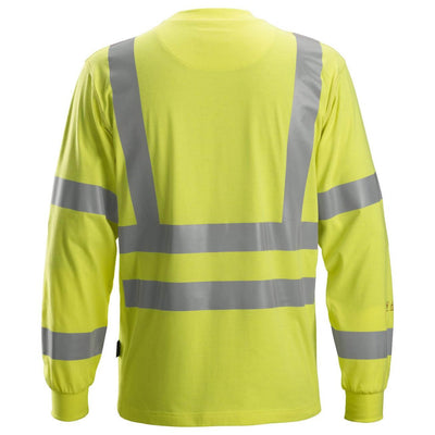 Snickers 2461 ProtecWork Hi Vis Flame Retardant Long Sleeve T Shirt Class 3 Hi Vis Yellow back #colour_hi-vis-yellow