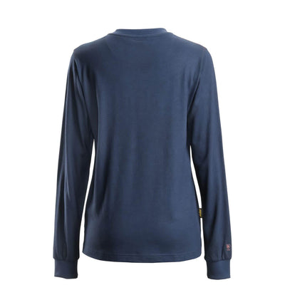 Snickers 2467 ProtecWork Womens Flame Retardant Long Sleeve T Shirt Navy back #colour_navy