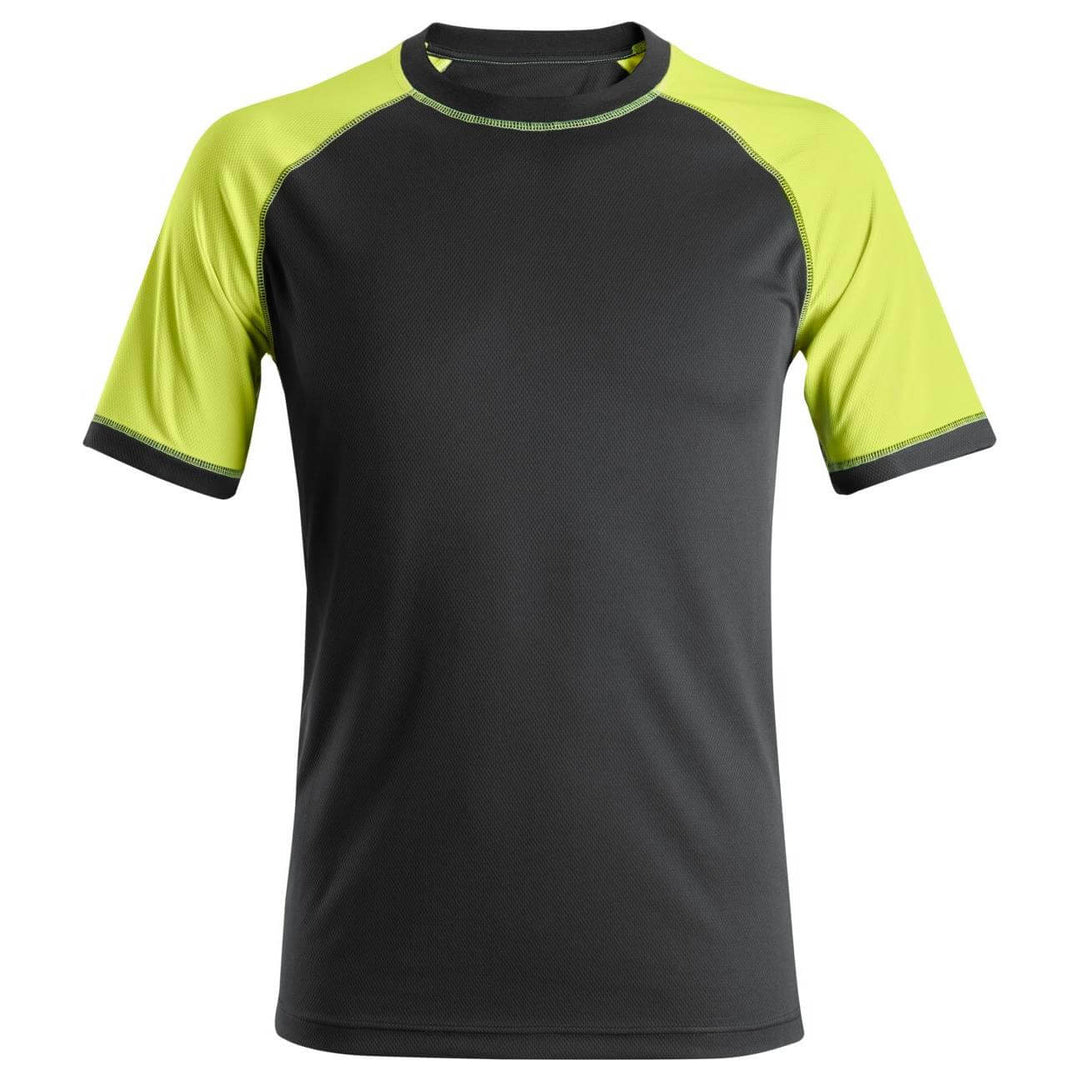 Snickers 2505 AllroundWork Neon Lightweight T shirt Black Neon Yellow Main #colour_black-neon-yellow