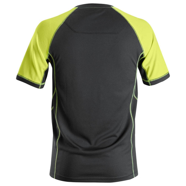 Snickers 2505 AllroundWork Neon Lightweight T shirt Black Neon Yellow back #colour_black-neon-yellow