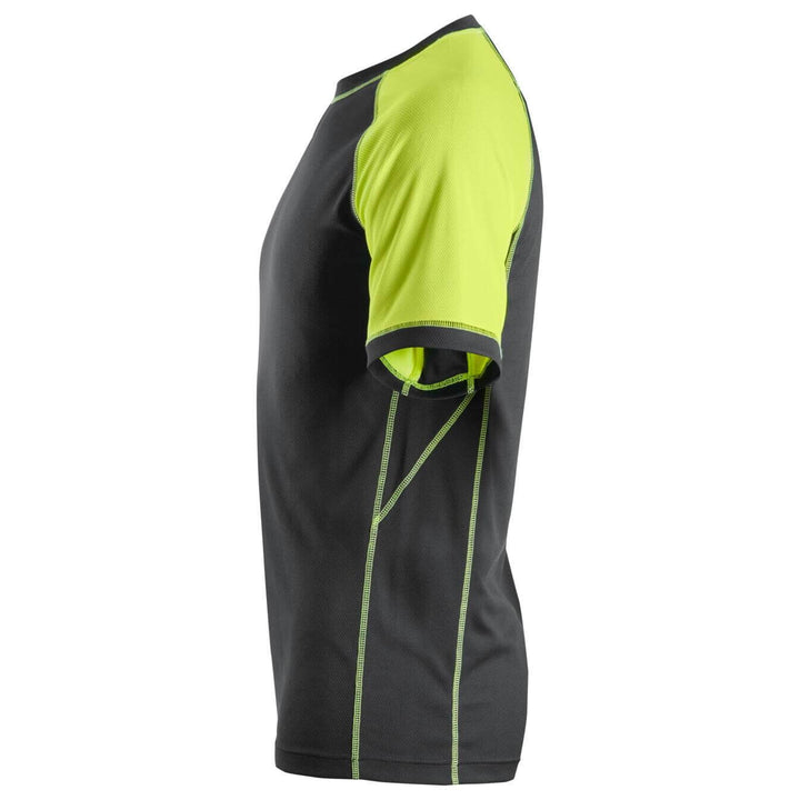 Snickers 2505 AllroundWork Neon Lightweight T shirt Black Neon Yellow left #colour_black-neon-yellow