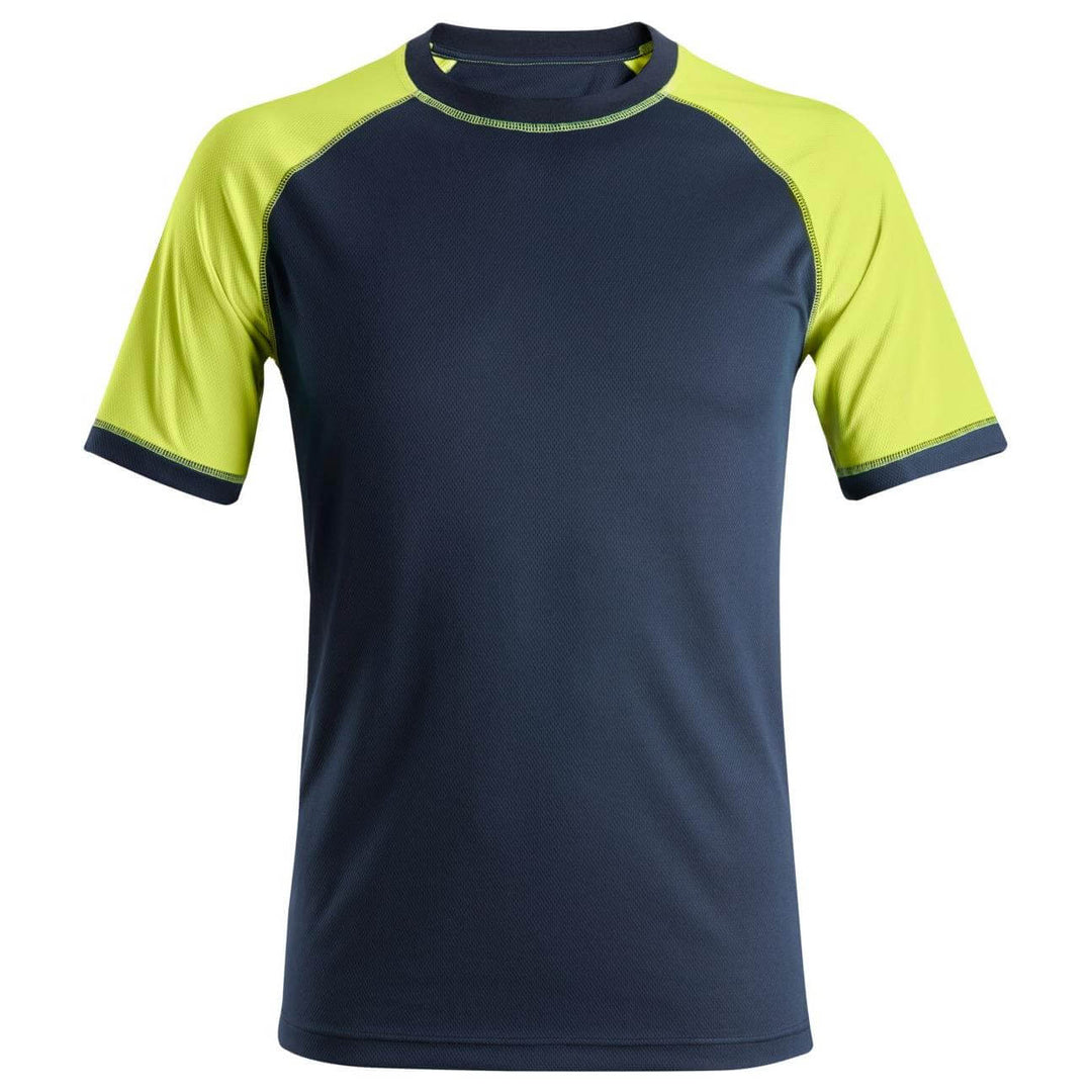 Snickers 2505 AllroundWork Neon Lightweight T shirt Navy Neon Yellow Main #colour_navy-neon-yellow