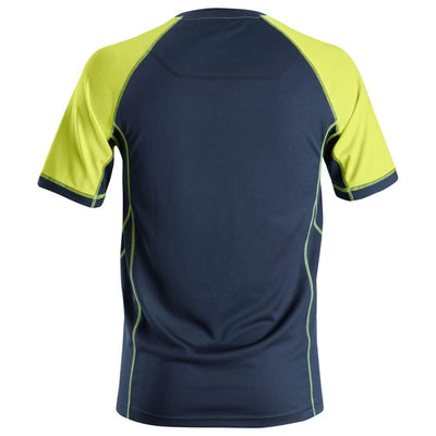 Snickers 2505 AllroundWork Neon Lightweight T shirt Navy Neon Yellow back #colour_navy-neon-yellow