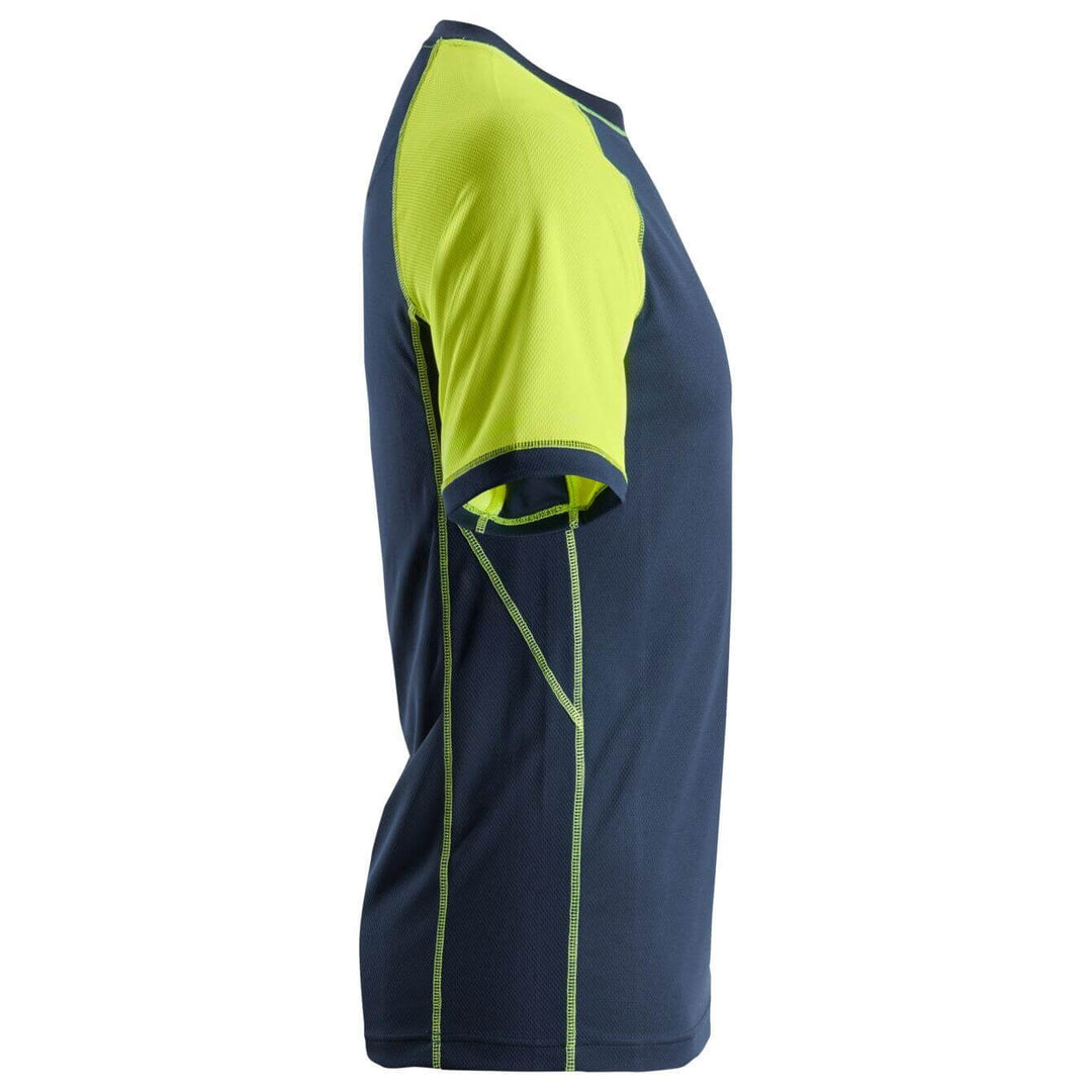 Snickers 2505 AllroundWork Neon Lightweight T shirt Navy Neon Yellow right #colour_navy-neon-yellow