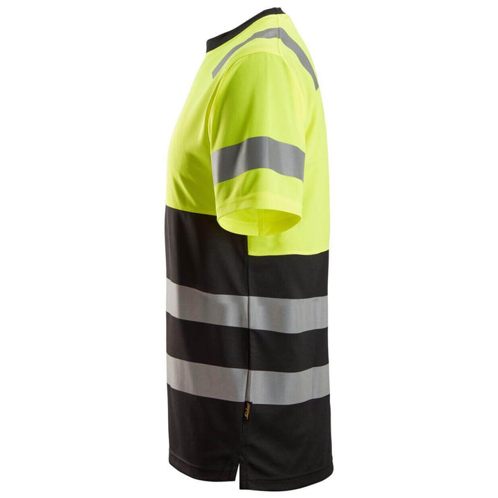 Snickers 2535 Hi Vis T Shirt Class 1 Black Hi Vis Yellow left #colour_black-hi-vis-yellow