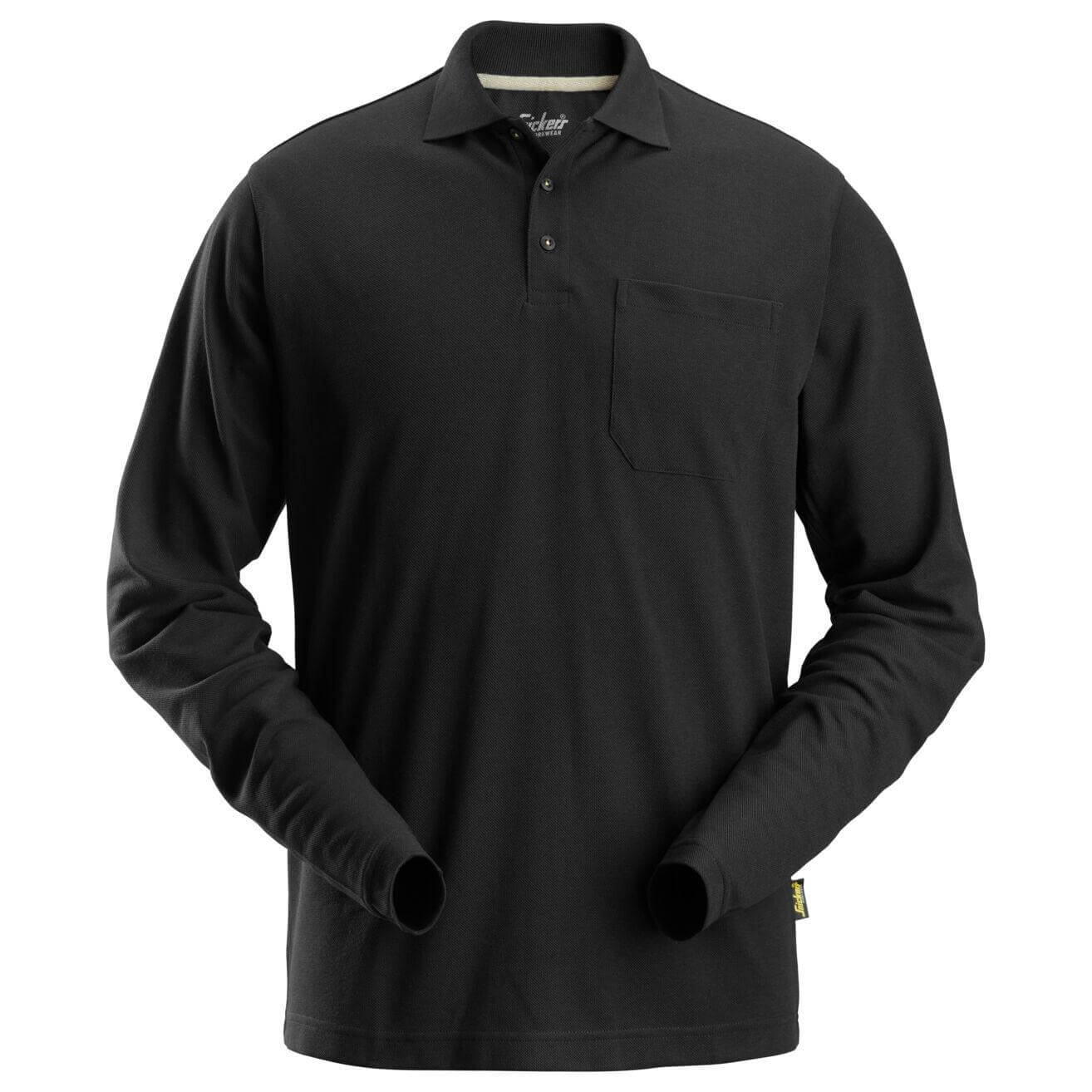 Snickers 2608 Long Sleeve Pique Polo Shirt Black Main #colour_black