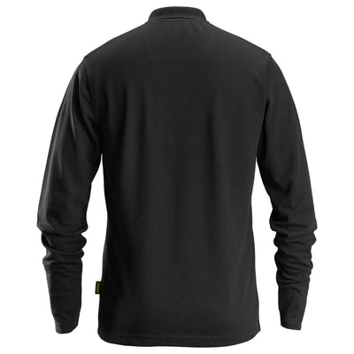 Snickers 2608 Long Sleeve Pique Polo Shirt Black back #colour_black