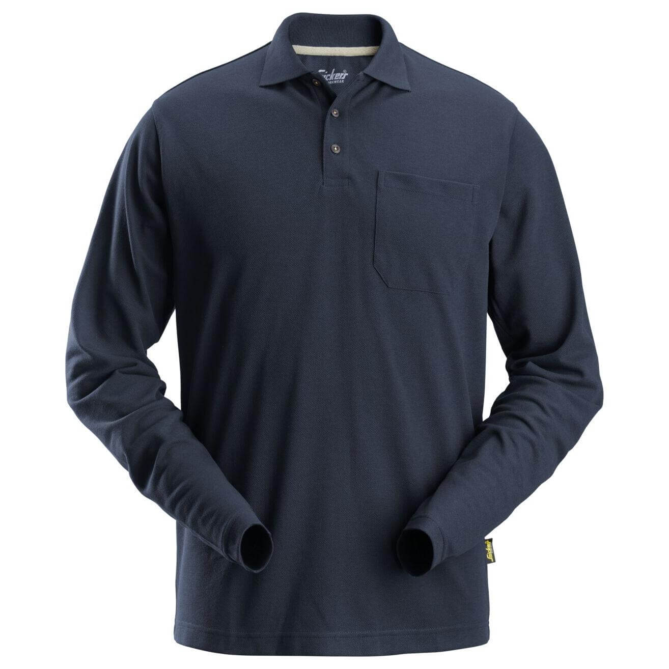 Snickers 2608 Long Sleeve Pique Polo Shirt Navy Main #colour_navy