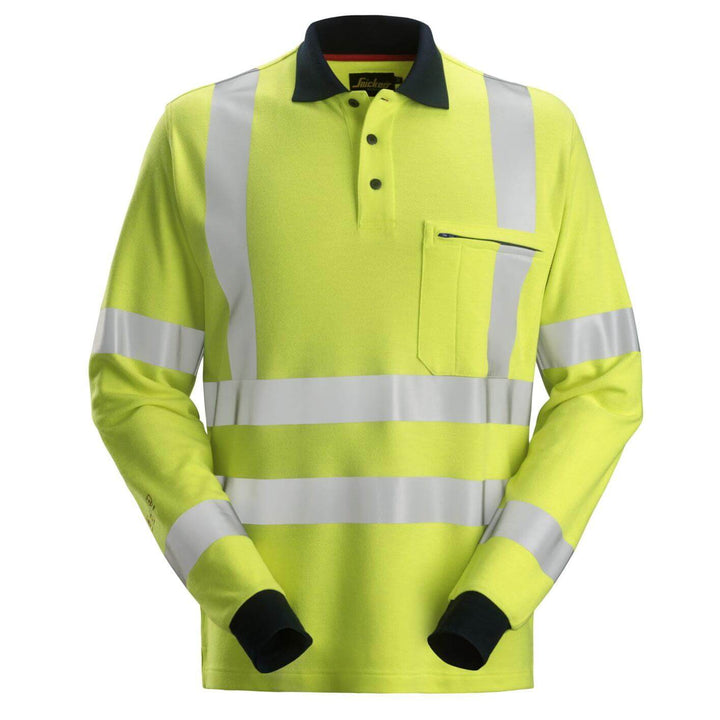 Snickers 2661 ProtecWork Hi Vis Long Sleeve Polo Shirt Class 3 Hi Vis Yellow Navy Blue Main #colour_hi-vis-yellow-navy-blue