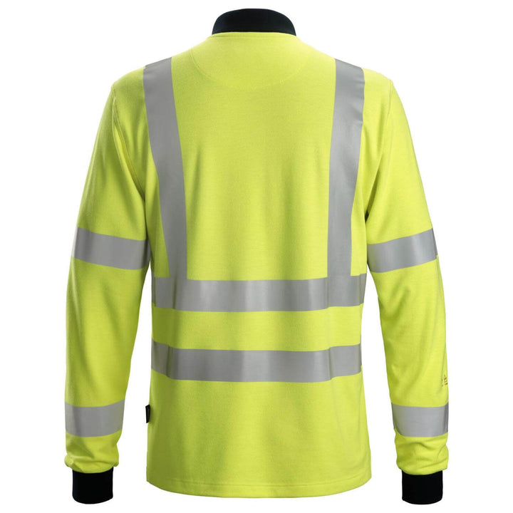 Snickers 2661 ProtecWork Hi Vis Long Sleeve Polo Shirt Class 3 Hi Vis Yellow Navy Blue back #colour_hi-vis-yellow-navy-blue