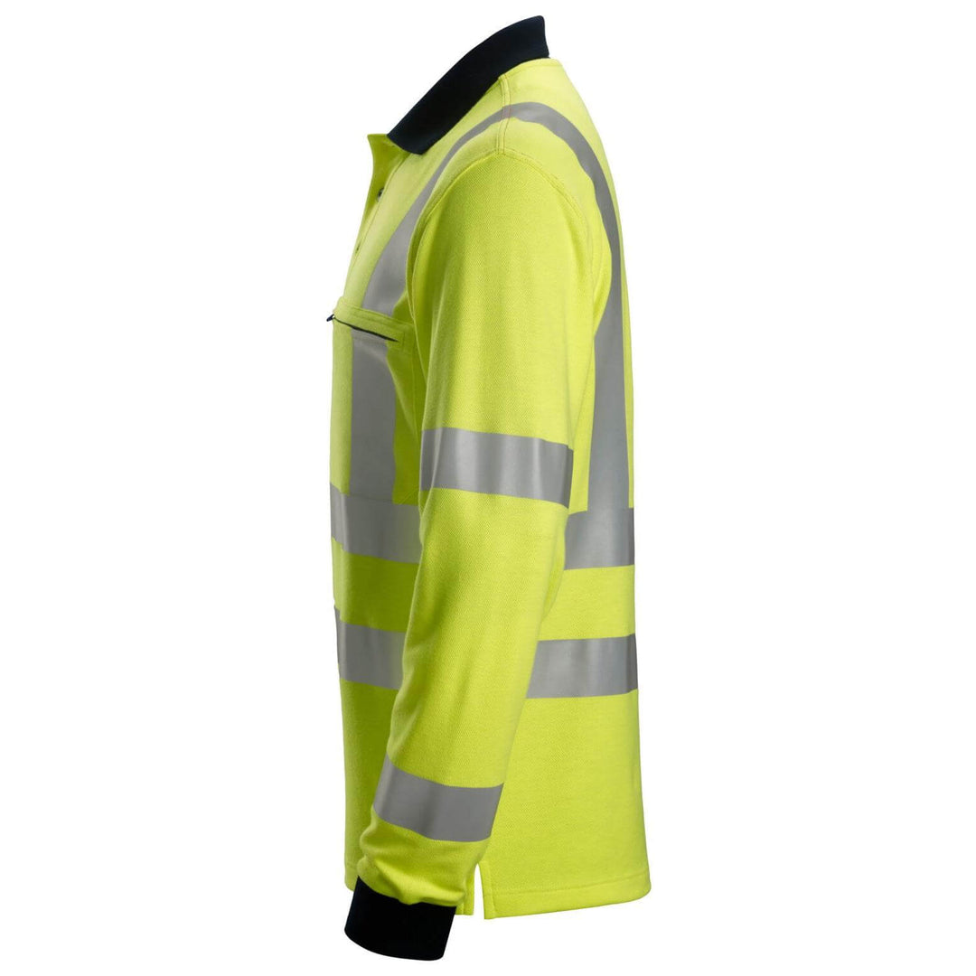 Snickers 2661 ProtecWork Hi Vis Long Sleeve Polo Shirt Class 3 Hi Vis Yellow Navy Blue left #colour_hi-vis-yellow-navy-blue