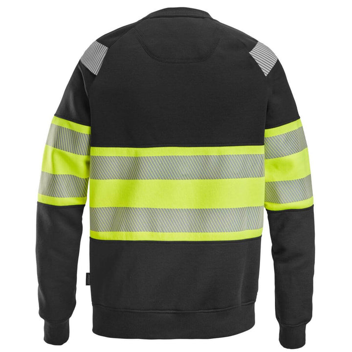 Snickers 2830 Hi Vis Sweatshirt Class 1 Black Hi Vis Yellow back #colour_black-hi-vis-yellow