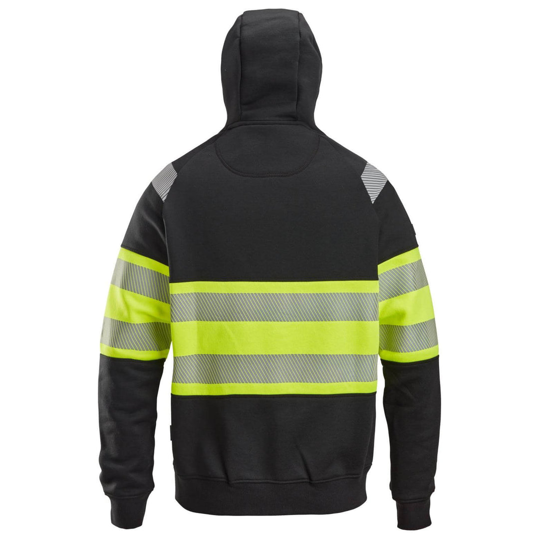 Snickers 2838 Full Zip Hi Vis Hoodie Class 1 Black Hi Vis Yellow back #colour_black-hi-vis-yellow