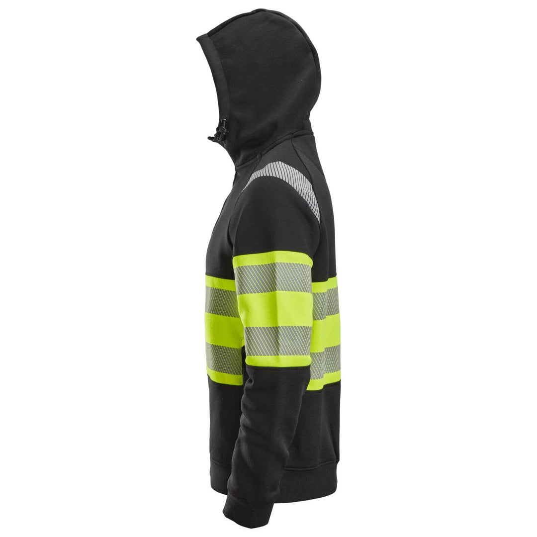 Snickers 2838 Full Zip Hi Vis Hoodie Class 1 Black Hi Vis Yellow left #colour_black-hi-vis-yellow