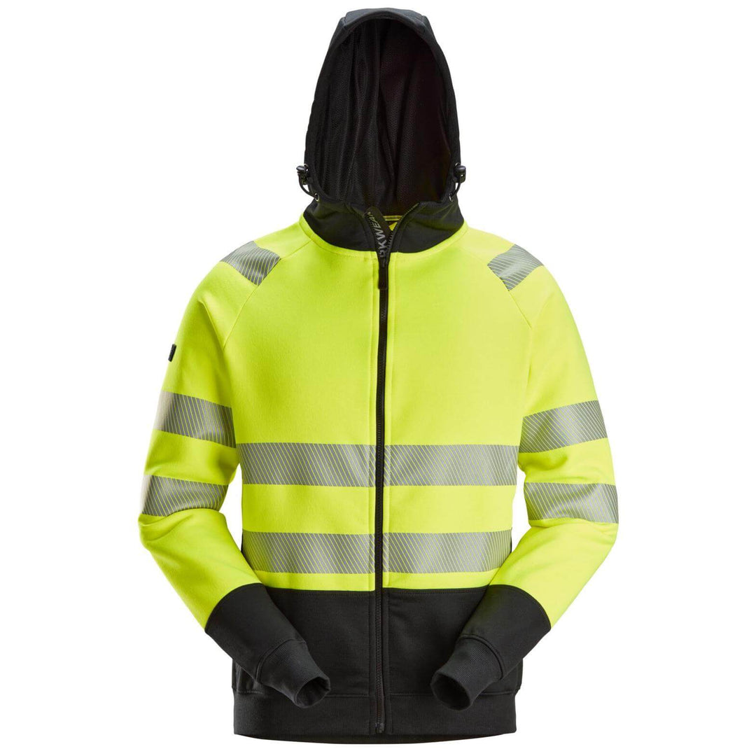 Snickers 2839 Full Zip Hi Vis Hoodie Class 2 Hi Vis Yellow Black Main #colour_hi-vis-yellow-black