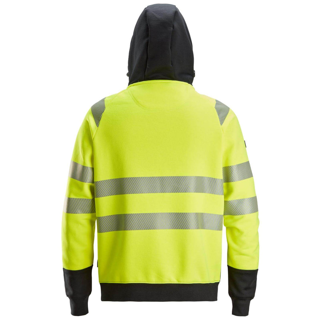 Snickers 2839 Full Zip Hi Vis Hoodie Class 2 Hi Vis Yellow Black back #colour_hi-vis-yellow-black