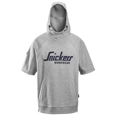 Snickers 2850 Logo Hoodie Short Sleeve Grey Melange Main #colour_grey-melange