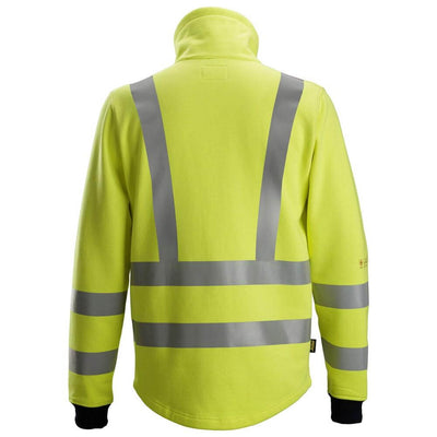 Snickers 2864 ProtecWork Full Zip Hi Vis Arc Protection Sweatshirt Class 3 Hi Vis Yellow Navy Blue back #colour_hi-vis-yellow-navy-blue