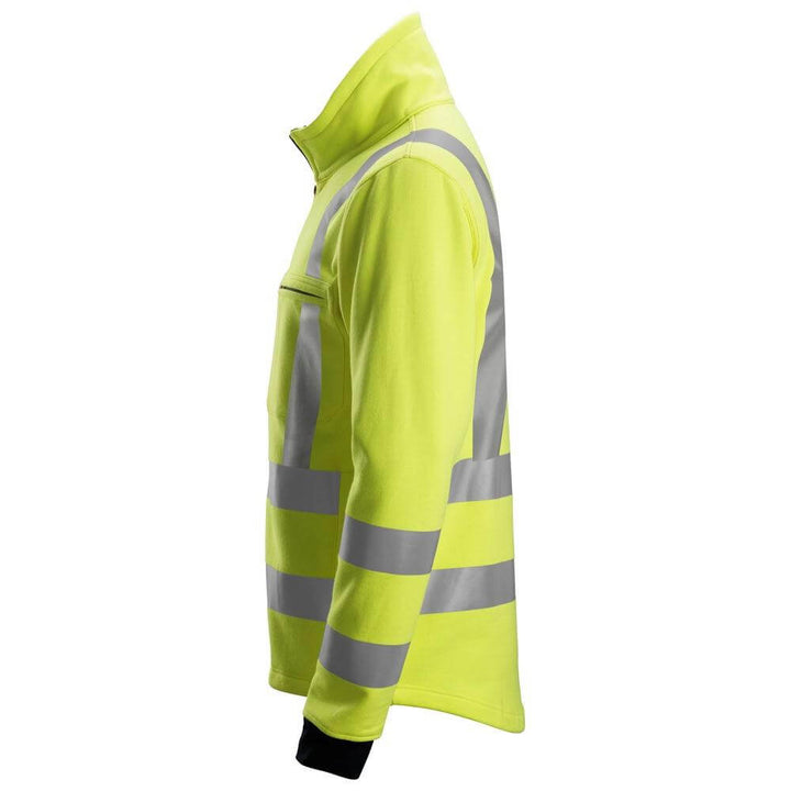 Snickers 2864 ProtecWork Full Zip Hi Vis Arc Protection Sweatshirt Class 3 Hi Vis Yellow Navy Blue left #colour_hi-vis-yellow-navy-blue