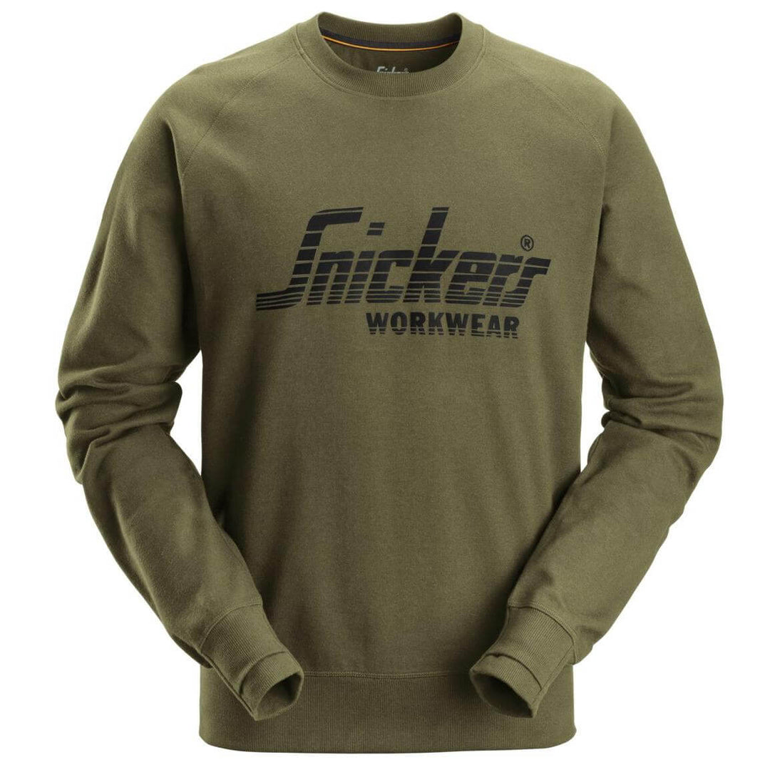 Snickers 2892 Logo Sweatshirt Khaki Green Main #colour_khaki-green