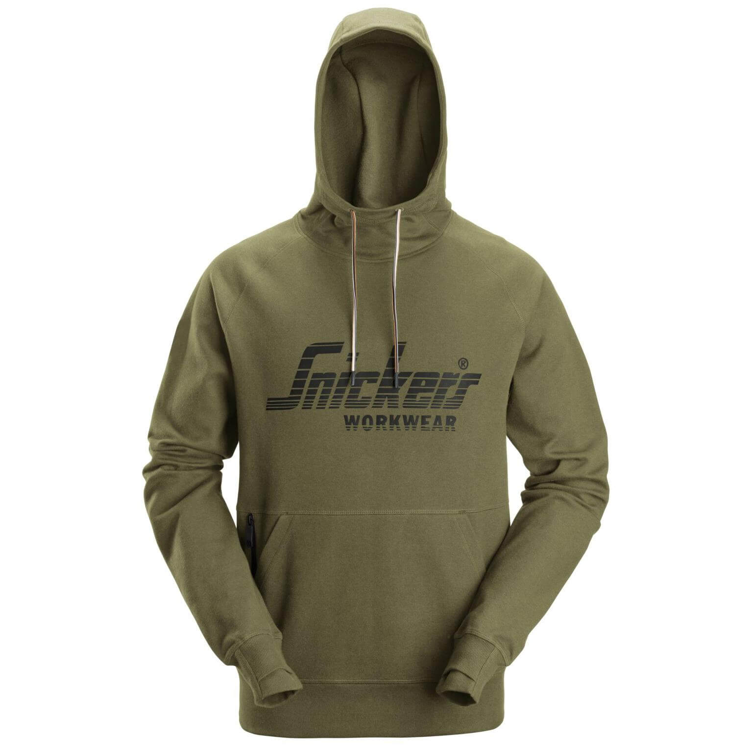 Snickers 2894 Logo Hoodie Khaki Green Main #colour_khaki-green