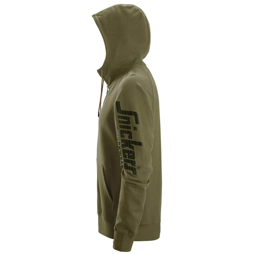 Snickers 2895 Logo Full Zip Hoodie Khaki Green left #colour_khaki-green