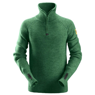 Snickers 2905 AllroundWork Half Zip Wool Sweater Forest Green Main #colour_forest-green
