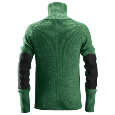 Snickers 2905 AllroundWork Half Zip Wool Sweater Forest Green back #colour_forest-green