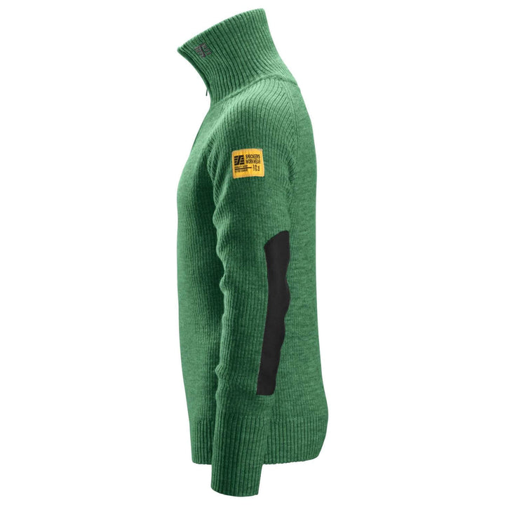 Snickers 2905 AllroundWork Half Zip Wool Sweater Forest Green left #colour_forest-green