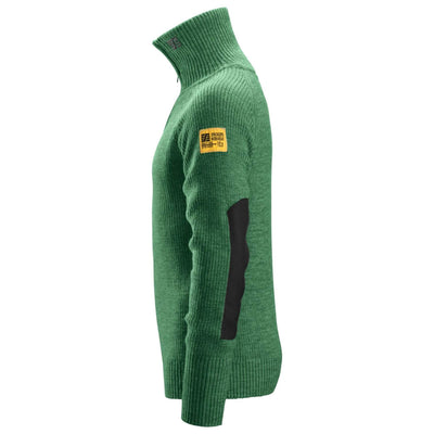 Snickers 2905 AllroundWork Half Zip Wool Sweater Forest Green left #colour_forest-green