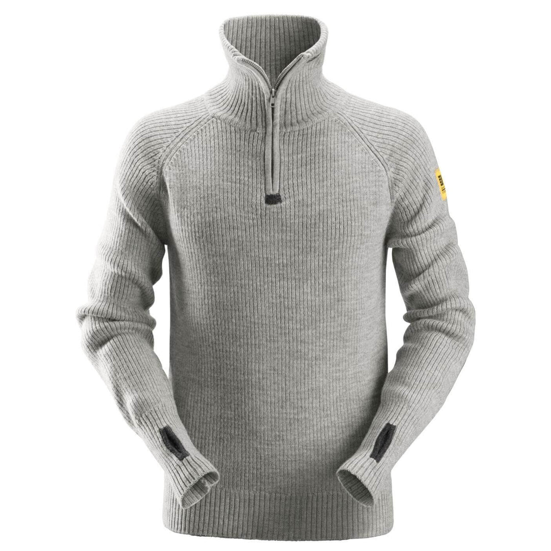 Snickers 2905 AllroundWork Half Zip Wool Sweater Grey Melange 3059023 #colour_grey-melange