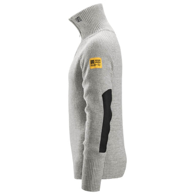 Snickers 2905 AllroundWork Half Zip Wool Sweater Grey Melange left #colour_grey-melange