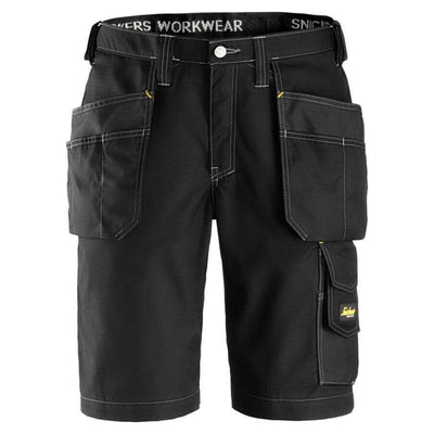 Snickers 3023 Craftsmen Loose Fit Shorts Holster Pockets Rip Stop Black Black Main #colour_black-black