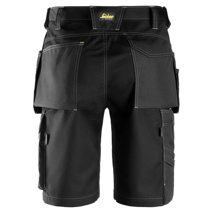 Snickers 3023 Craftsmen Loose Fit Shorts Holster Pockets Rip Stop Black Black back #colour_black-black