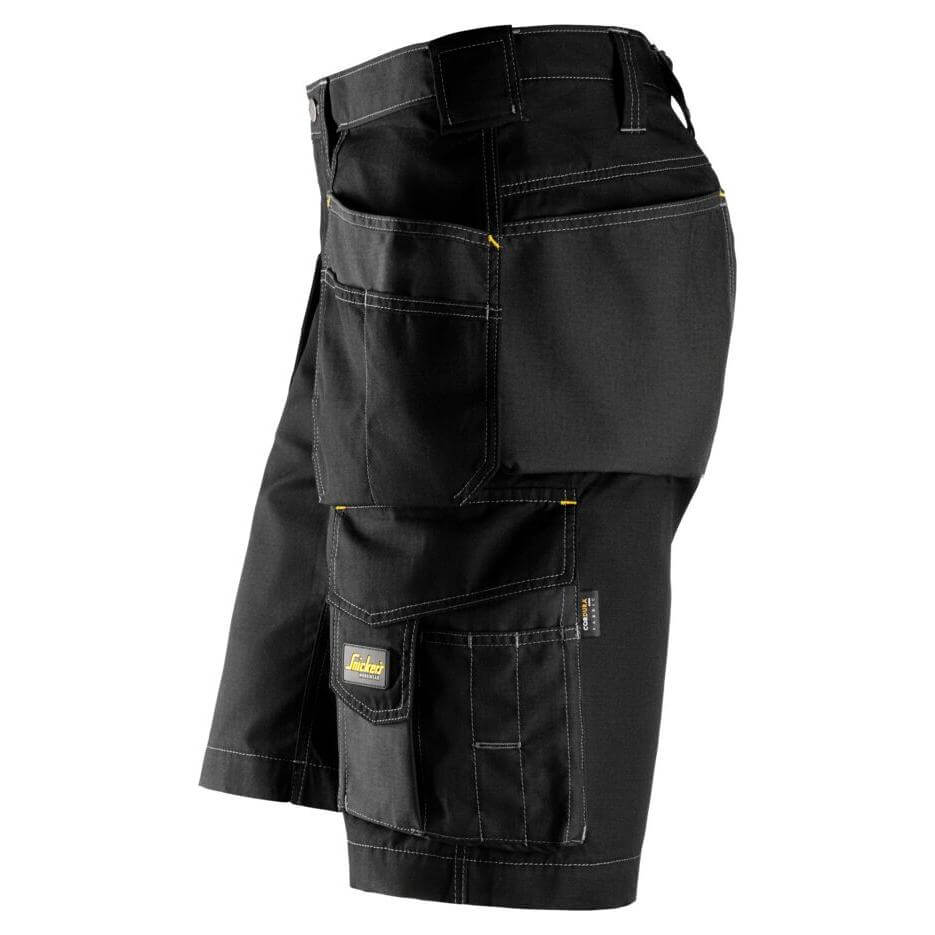 Snickers 3023 Craftsmen Loose Fit Shorts Holster Pockets Rip Stop Black Black left #colour_black-black