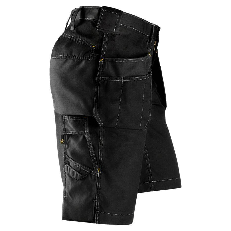 Snickers 3023 Craftsmen Loose Fit Shorts Holster Pockets Rip Stop Black Black right #colour_black-black