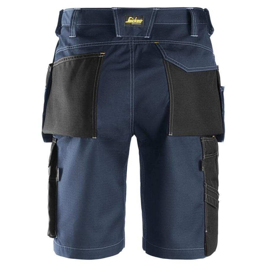 Snickers 3023 Craftsmen Loose Fit Shorts Holster Pockets Rip Stop Navy Black back #colour_navy-black