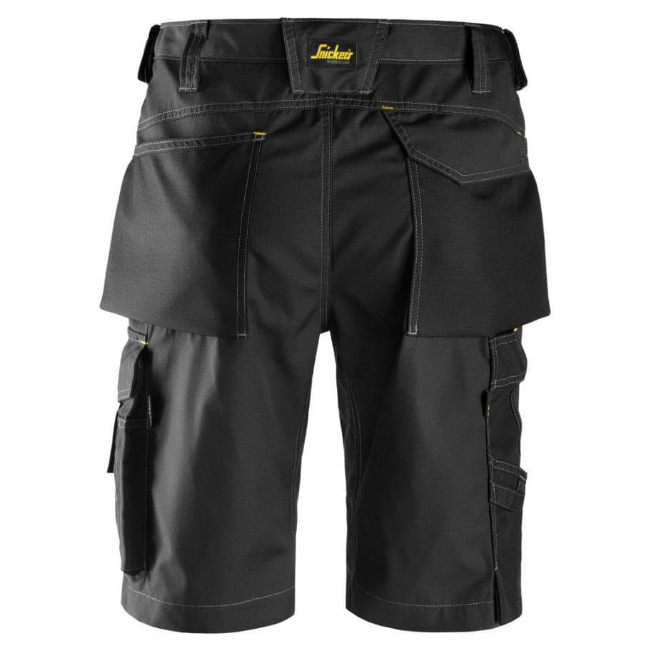 Snickers 3123 Craftsmen Loose Fit Shorts Rip Stop Black Black back #colour_black-black