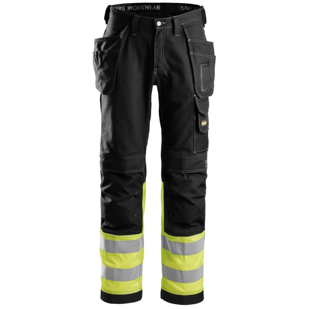 Snickers 3235 Hi Vis Loose Fit Holster Pocket Cotton Trousers Class 1 Black Hi Vis Yellow Main #colour_black-hi-vis-yellow