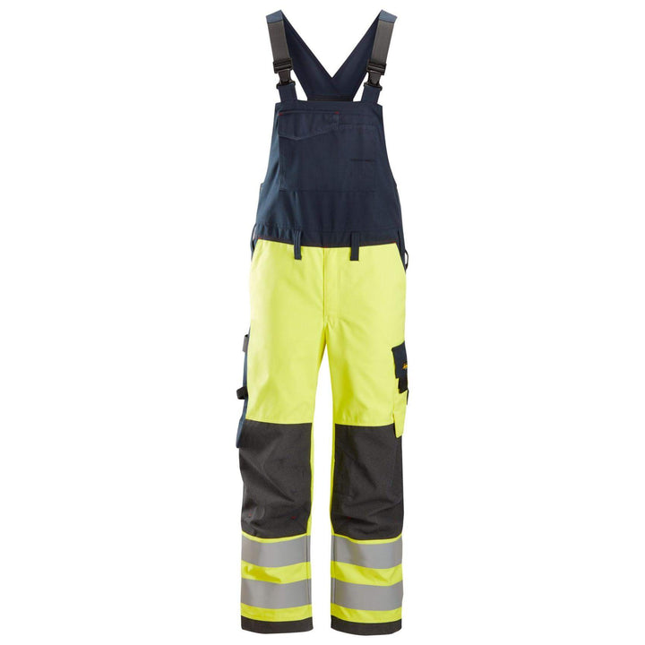 Snickers 6060 ProtecWork Hi Vis Bib and Brace trousers Class 2 Hi Vis Yellow Navy Blue Main #colour_hi-vis-yellow-navy-blue