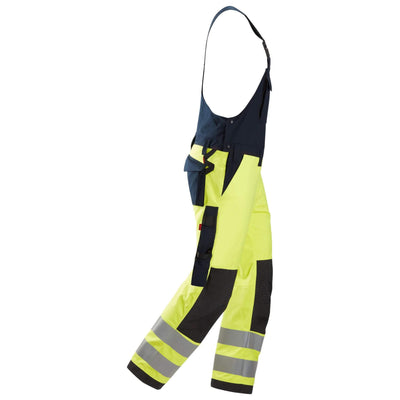 Snickers 6060 ProtecWork Hi Vis Bib and Brace trousers Class 2 Hi Vis Yellow Navy Blue right #colour_hi-vis-yellow-navy-blue