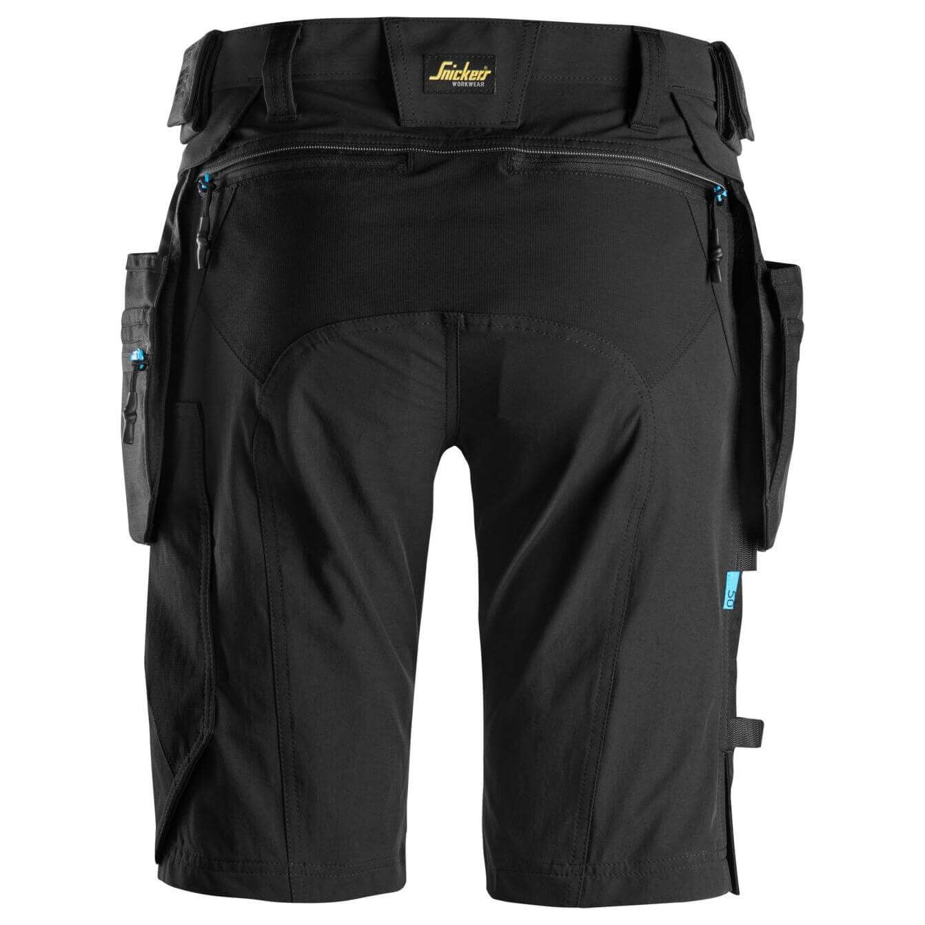 Snickers 6108 LiteWork Slim Fit Shorts with Detachable Holster Pockets Black Black back #colour_black-black