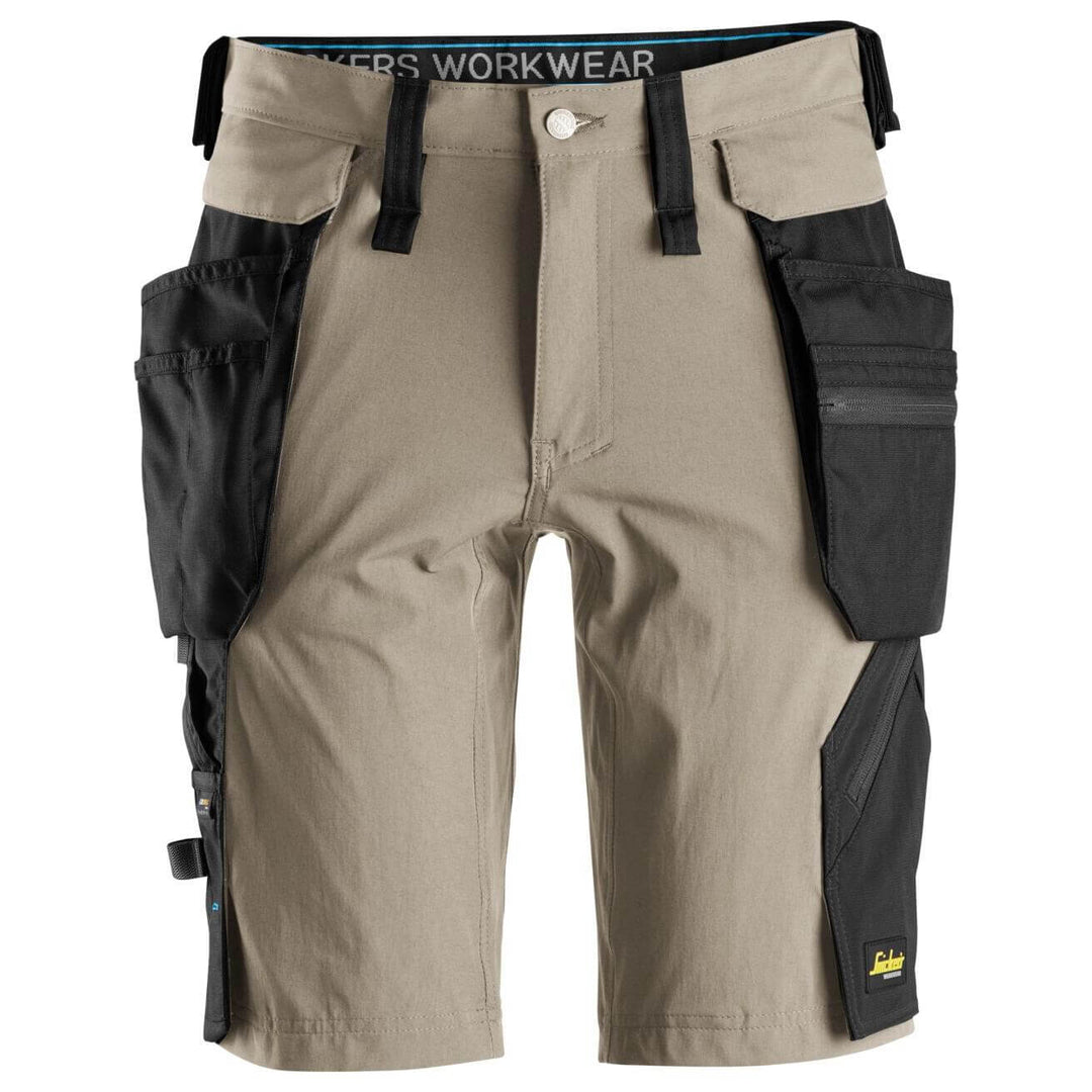 Snickers 6108 LiteWork Slim Fit Shorts with Detachable Holster Pockets Khaki Black Main #colour_khaki-black