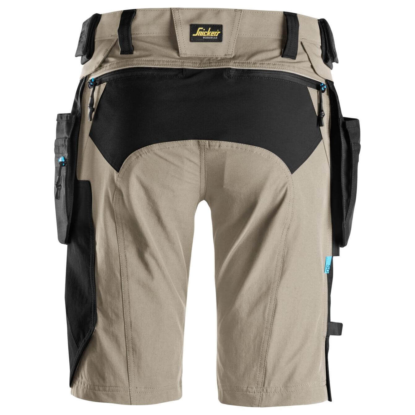 Snickers 6108 LiteWork Slim Fit Shorts with Detachable Holster Pockets Khaki Black back #colour_khaki-black